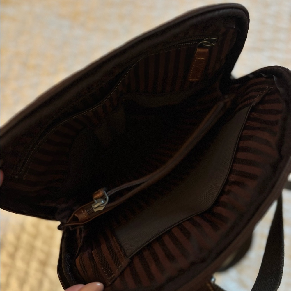 Embossed Brown Leather Backpack - image 3